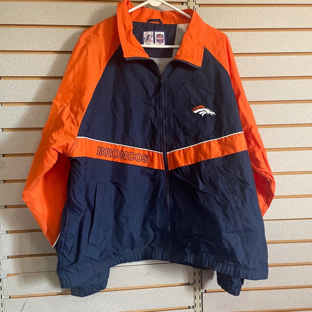 VTG 90's Mens Denver Broncos NFL Logo Athletic Game Day Jacket 2XL Orange Navy